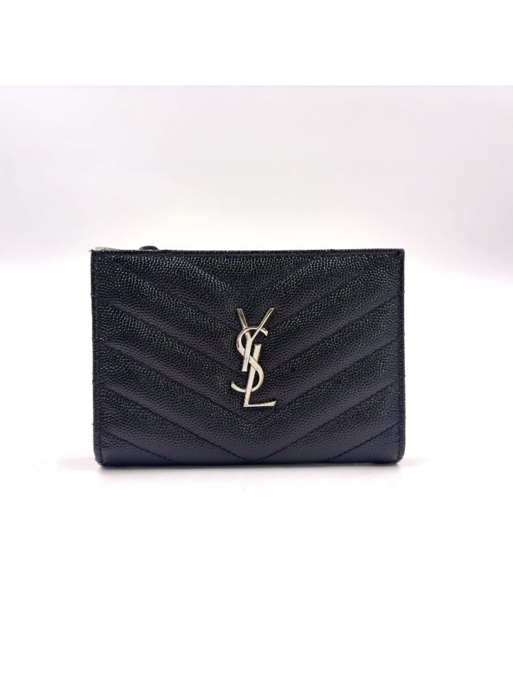 Saint Laurent Paris Monogram Cassandra V-stitch Bifold Wallet Leather Black
